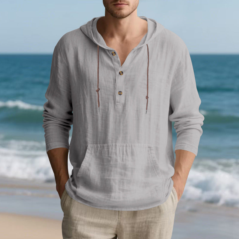 Men's casual hoodie with button placket and practical kangaroo pocket Lisslune