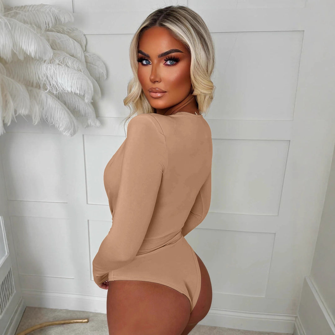Damen Body mit tiefem V-Ausschnitt und schmalem Gürtel Lisslune