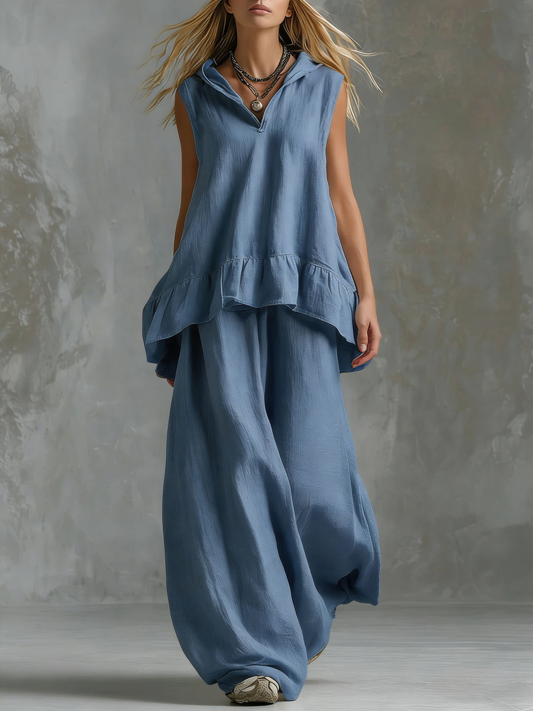 Women's Casual Long Sleeve Blouse with Ruffles and Hood Lisslune