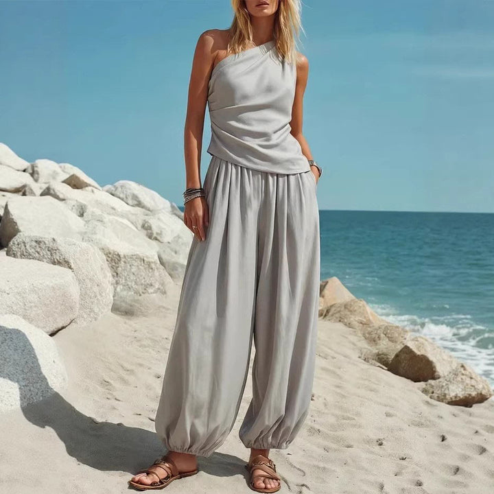 Women's Elegant One-Piece Outfit with Flowing Cut and One-Shoulder Design Lisslune