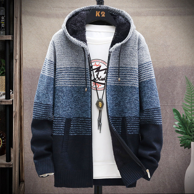 Men's sporty hoodie with warm lining and fashionable stripe pattern Lisslune