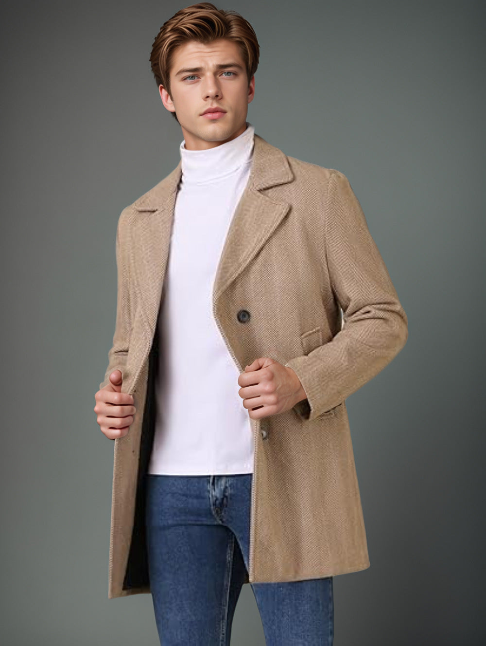 Men's elegant reversible coat with double button placket and hidden belt Lisslune