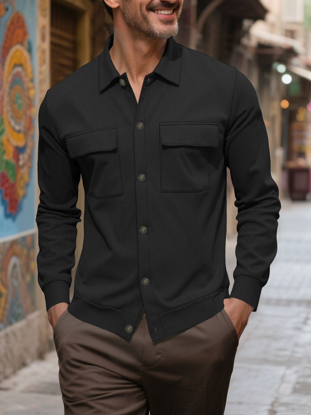 Men's fashionable shirt with practical chest pockets and elegant textured design Lisslune