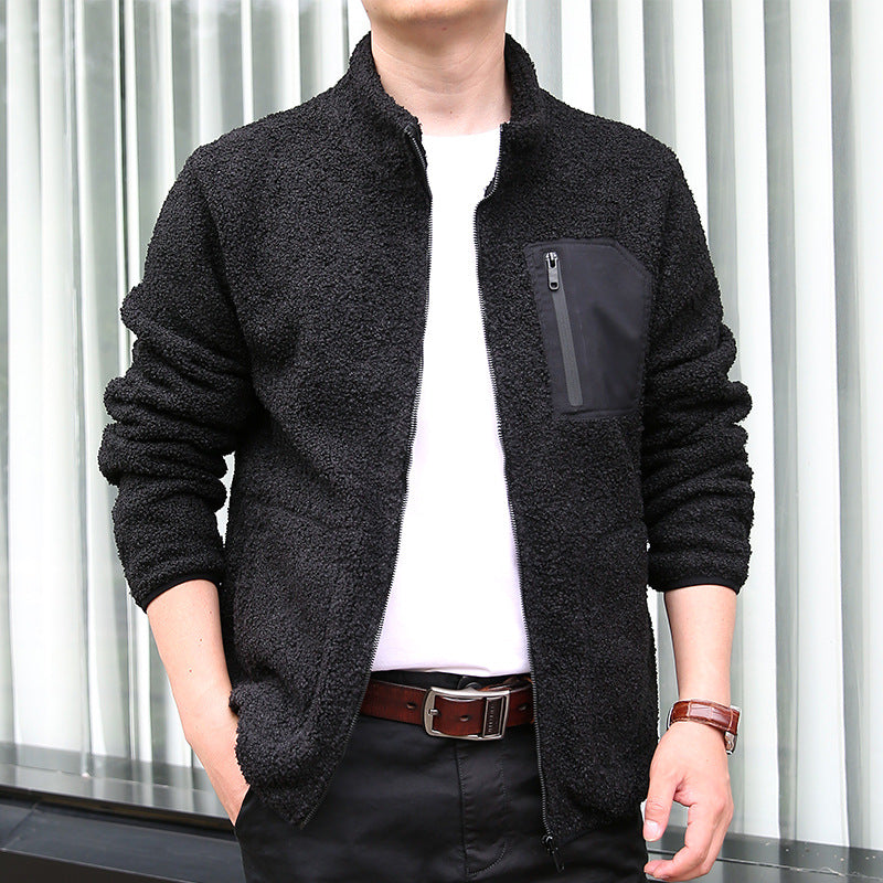 Men's Fleece Jacket with Practical Zipper and High Collar Lisslune