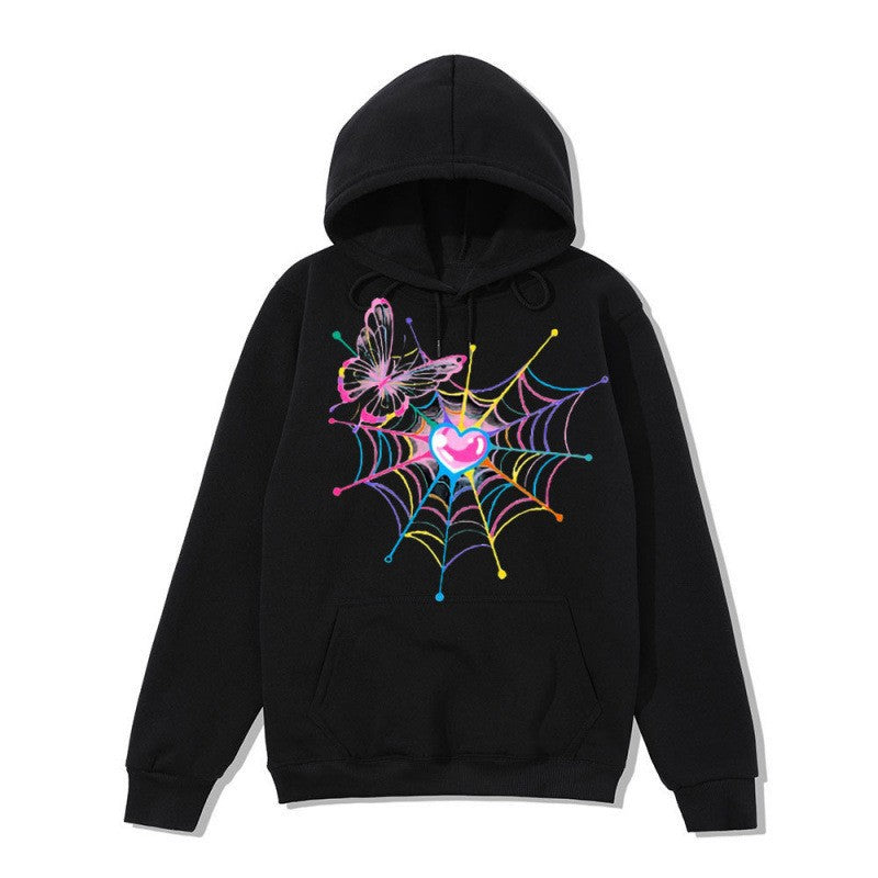 Women's hooded sweatshirt with artistic butterfly spiderweb motif Lisslune
