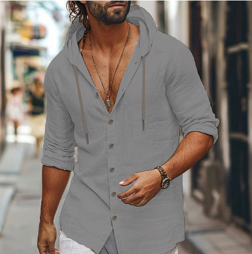 Men's casual hoodie shirt with button closure and side pockets Lisslune