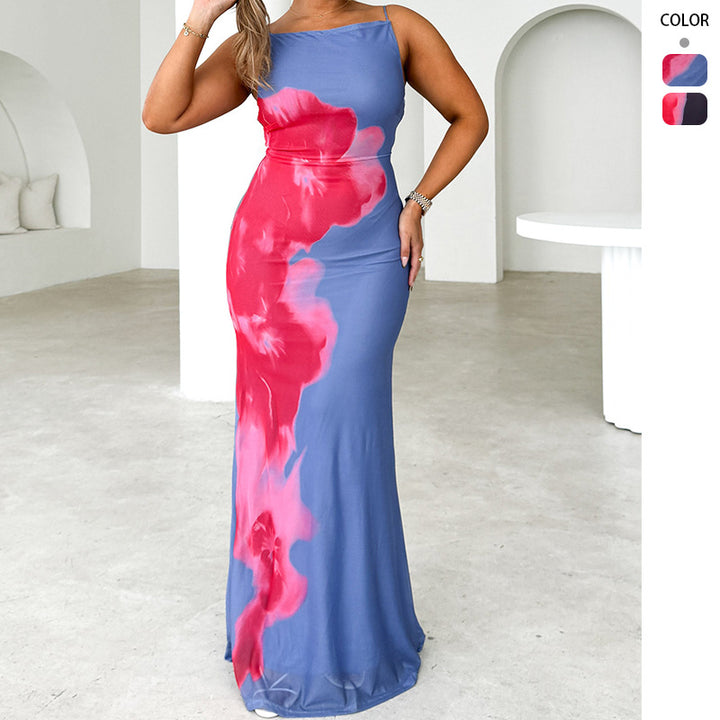 Women's Elegant Maxi Dress with Floral Print and Slim Fit Lisslune