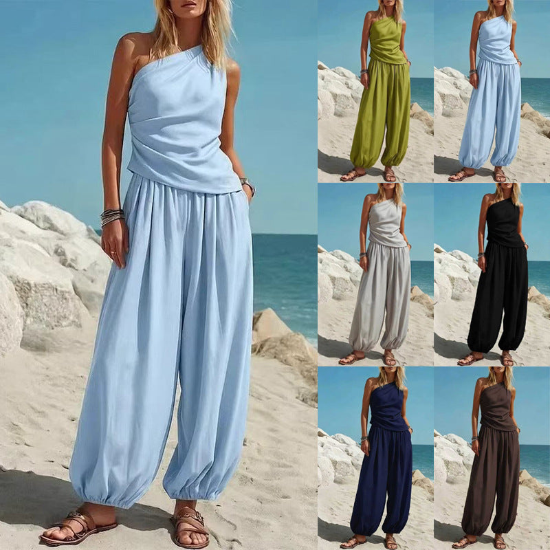 Women's Elegant One-Piece Outfit with Flowing Cut and One-Shoulder Design Lisslune