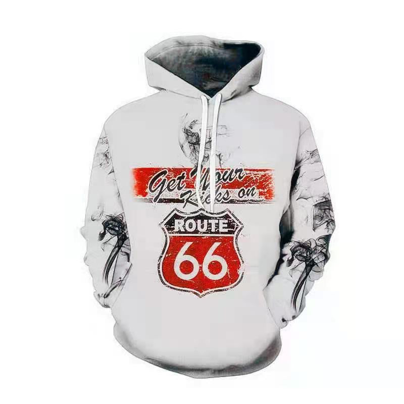 Men's hoodie with creative Route 66 design Lisslune
