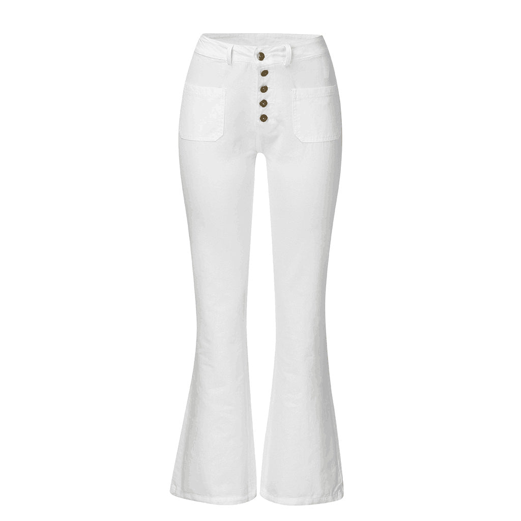 Damen Schlagjeans mit hohem Bund und retro Knopfdetails Lisslune