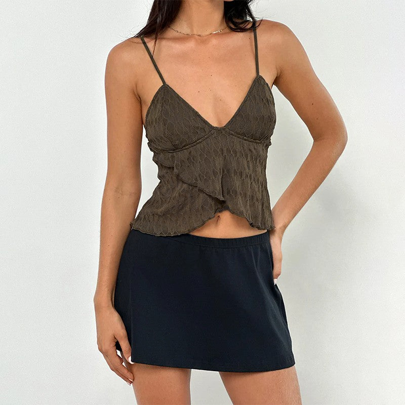 Women's cami top with sophisticated wrap design and delicate straps