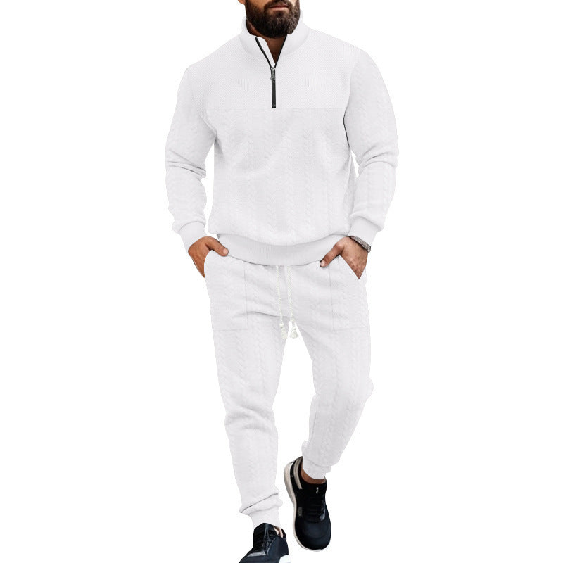 Men's sporty knit suit with stand-up collar and zipper Lisslune