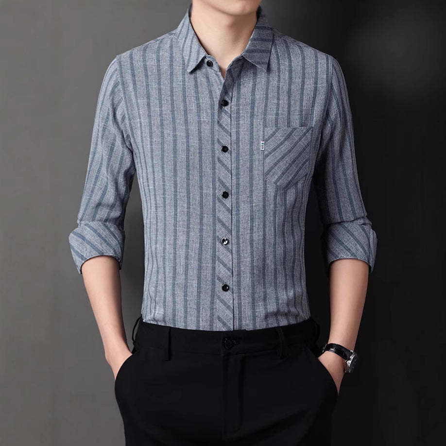 Men's long-sleeve shirt with fine striped pattern and chest pocket Lisslune