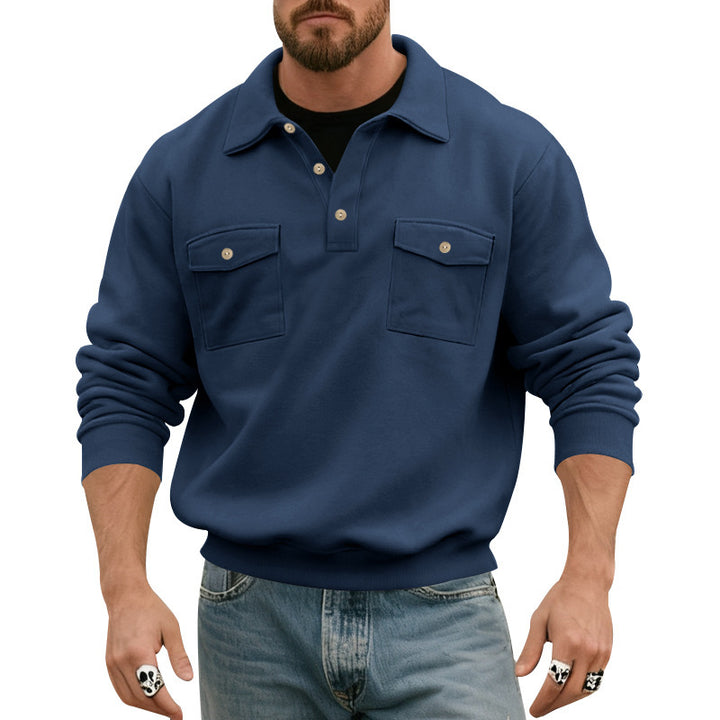 Men's casual pullover with practical chest pockets and modern stand-up collar Lisslune