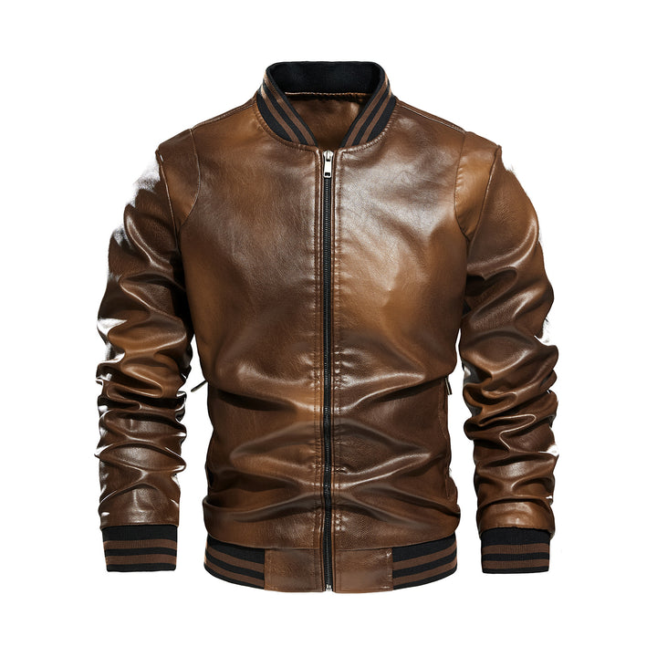 Men's classic leather jacket with elastic ribbed cuffs Lisslune