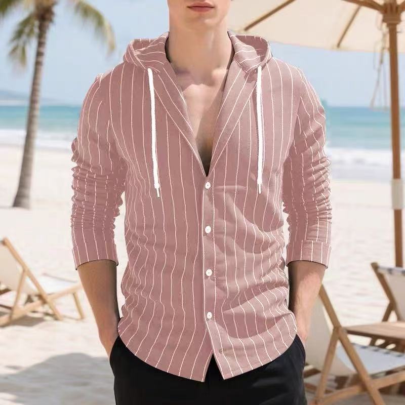 Men's casual knitted shirt with hood and striped pattern Lisslune