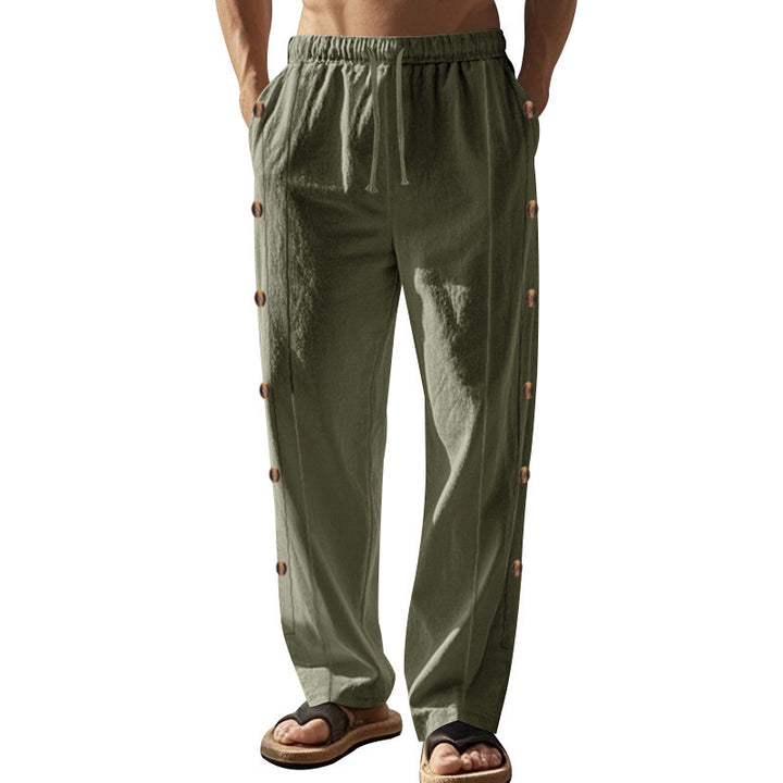 Men's Comfortable Casual Pants with Button Details and Elastic Waistband Lisslune