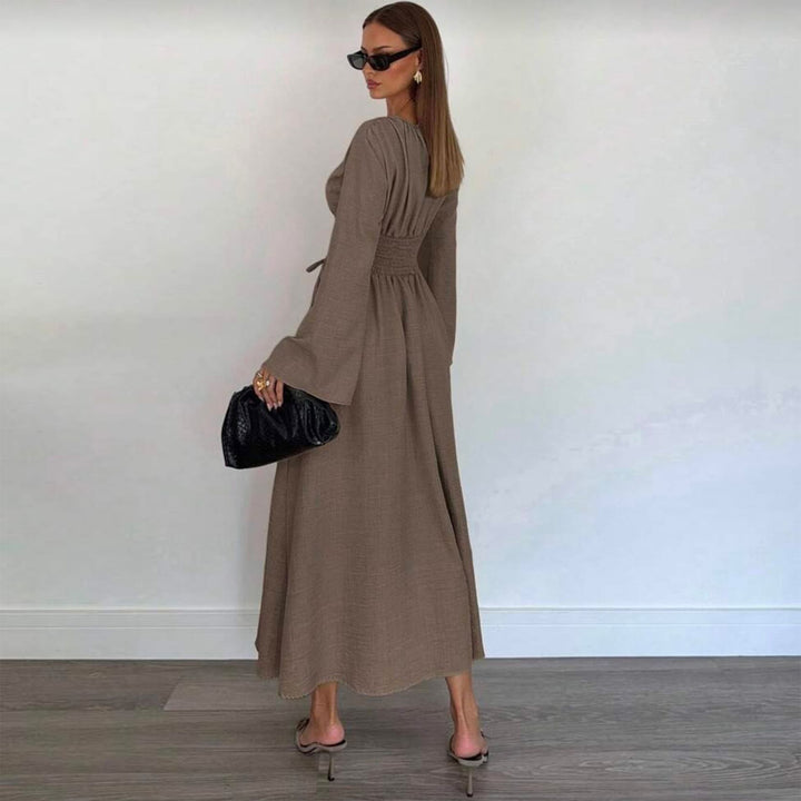 Women's Elegant Maxi Dress with Side Ruffle and Sophisticated Draping