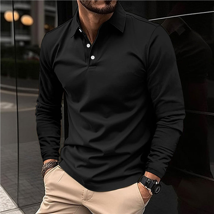 Men's Long Sleeve Polo Shirt with Modern Collar and High Quality Cotton Lisslune