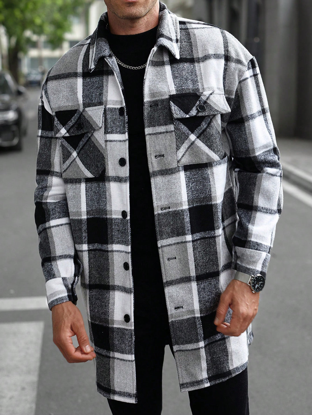 Men's flannel shirt jacket in checked design with practical pockets Lisslune