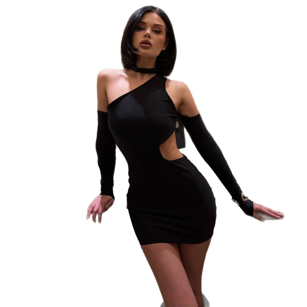 Women's Elegant Cut-Out Mini Dress with Asymmetrical Cut and Long Sleeves Lisslune