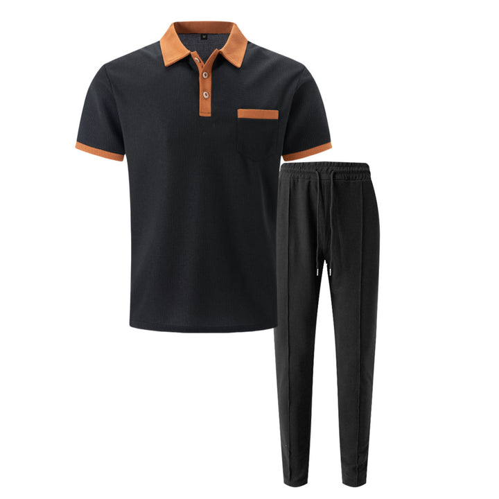 Men's elegant leisure set with textured polo shirt and comfortable pants Lisslune