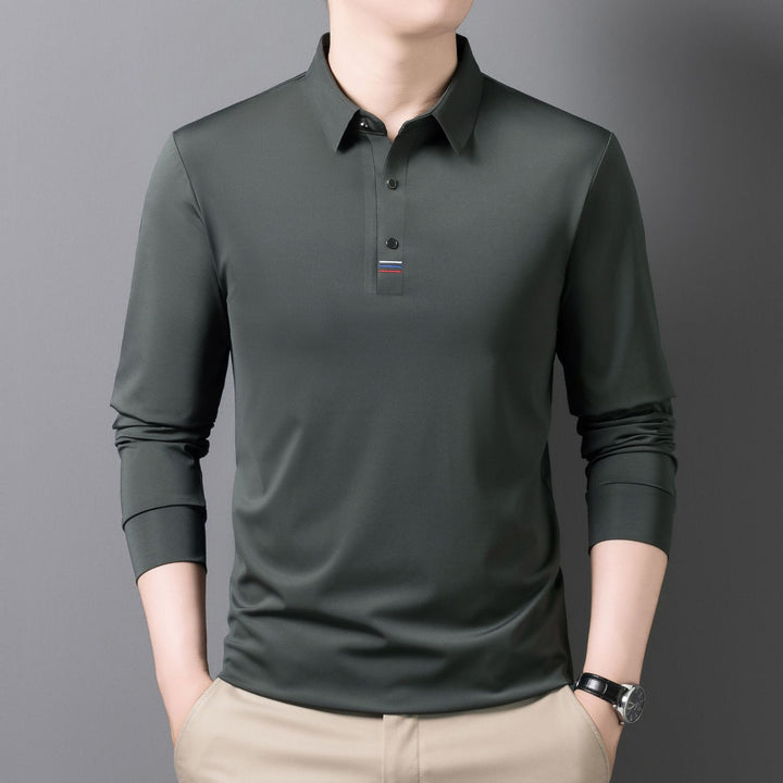 Men's Sporty Long Sleeve Polo Shirt with Elastic Functional Fabric Lisslune