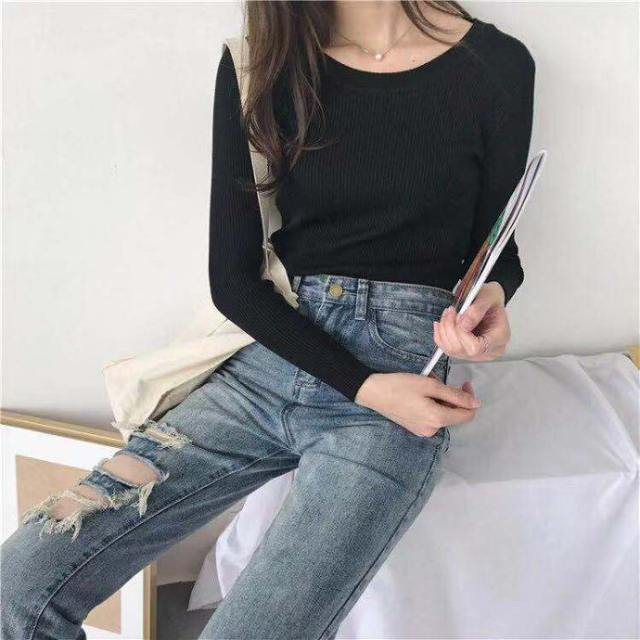 Women elegantly cut long sleeve top made of ribbed knit Lisslune