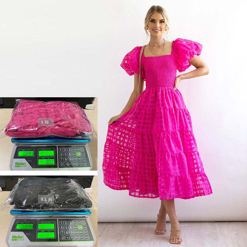 Ladies Airy Maxi Dress with Flowing Skirt and Voluminous Puff Sleeves