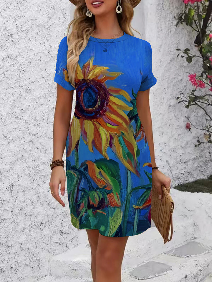 Women casual short sleeve dress with floral motifs and comfortable cut Lisslune