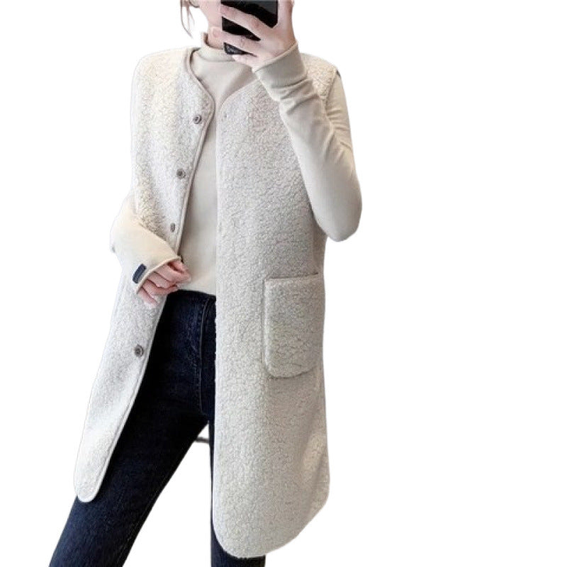 Ladies Cozy Vest with Snap Buttons and Side Pockets Lisslune