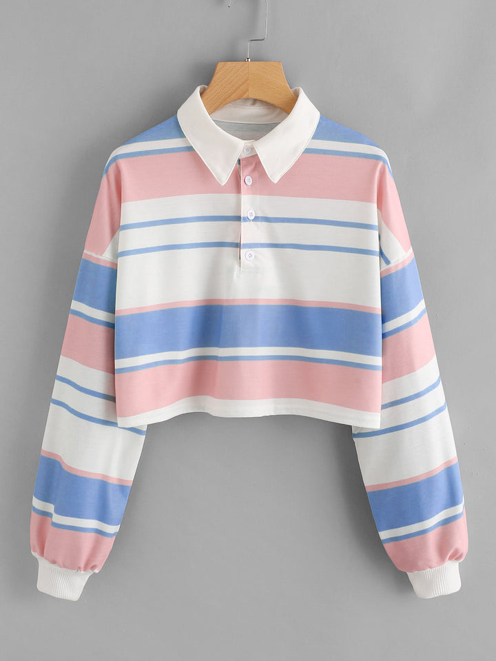 Women's polo shirt in a casual crop design with a stylish color block pattern Lisslune