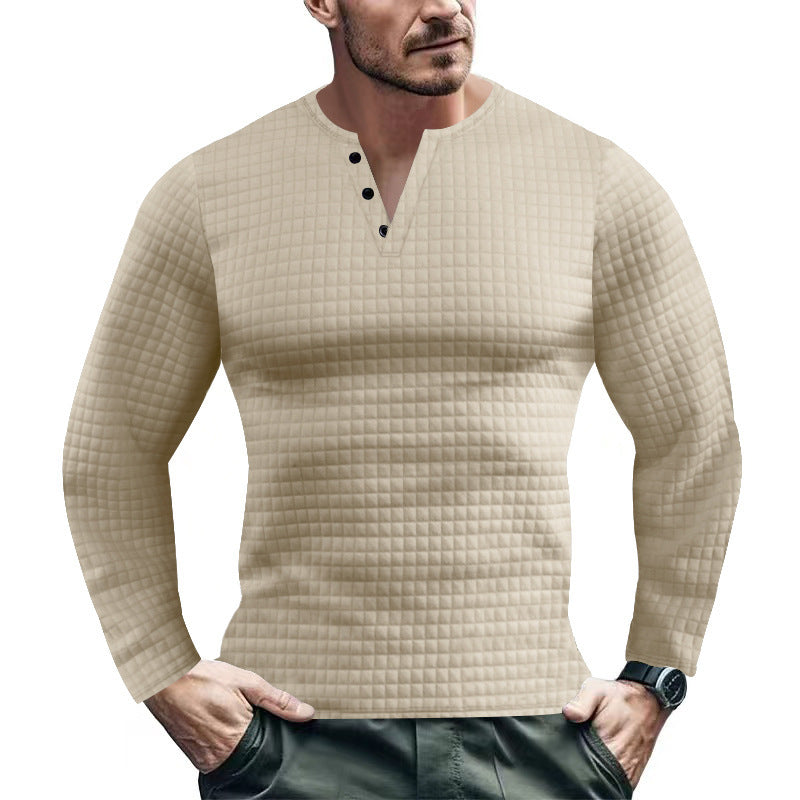 Men's Long Sleeve Shirt with Textured Design and Fashionable Button Closure Lisslune