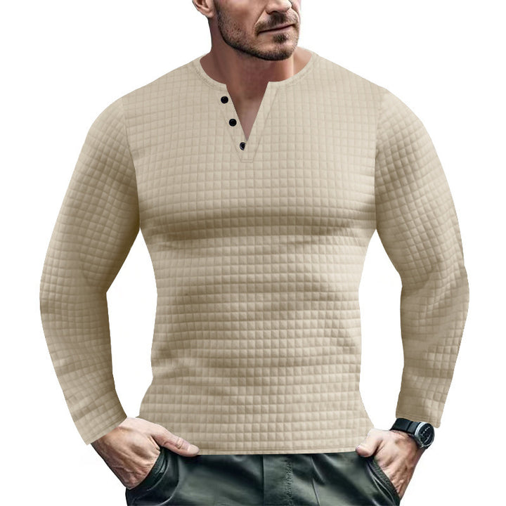 Men's Long Sleeve Shirt with Textured Design and Fashionable Button Closure Lisslune
