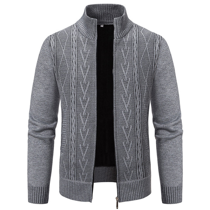 Men's cardigan with modern cable pattern and high collar Lisslune