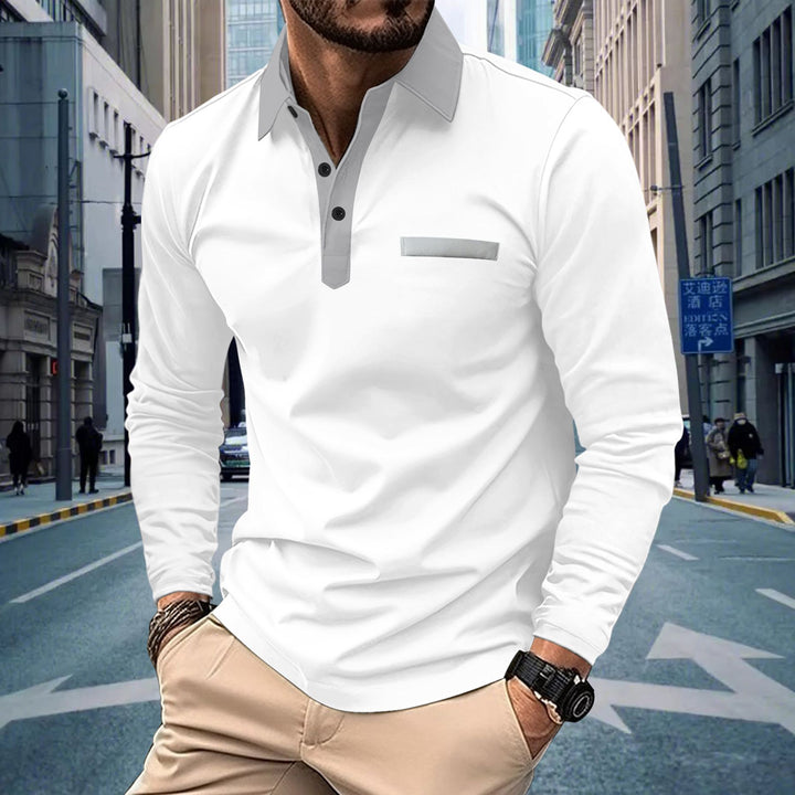Men's long sleeve polo shirt with modern stand-up collar and sophisticated contrast design Lisslune