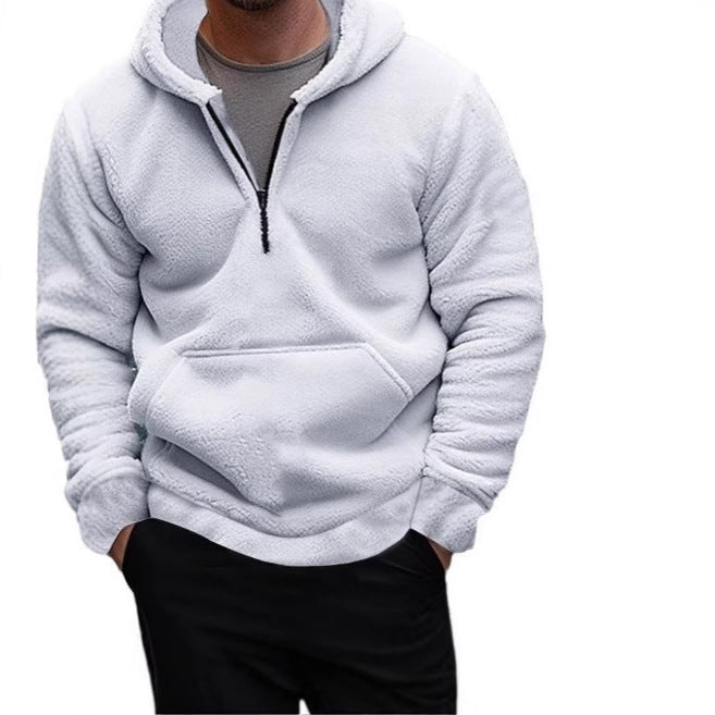 Men's Cozy Fleece Hoodie with Half-Length Zipper Lisslune