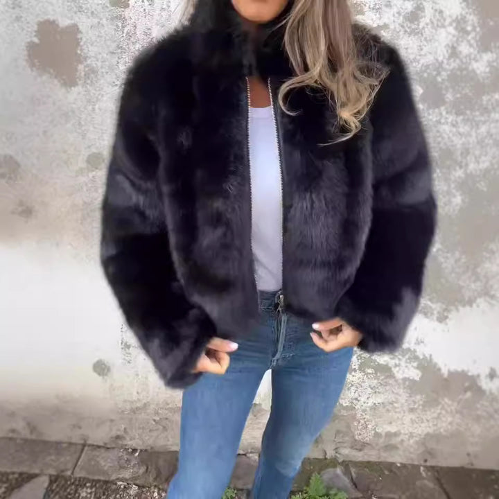 Women's Cozy Fleece Jacket with High Collar Lisslune
