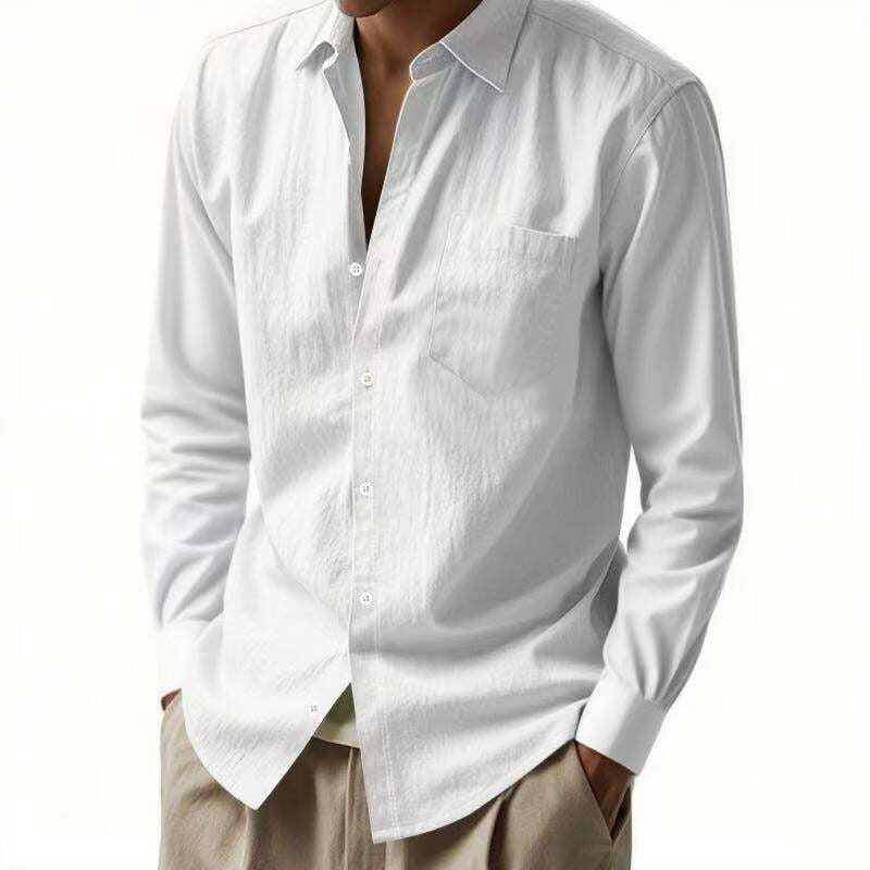 Men's Elegant Long Sleeve Shirt with Textured Upper Material and Practical Chest Pocket Lisslune
