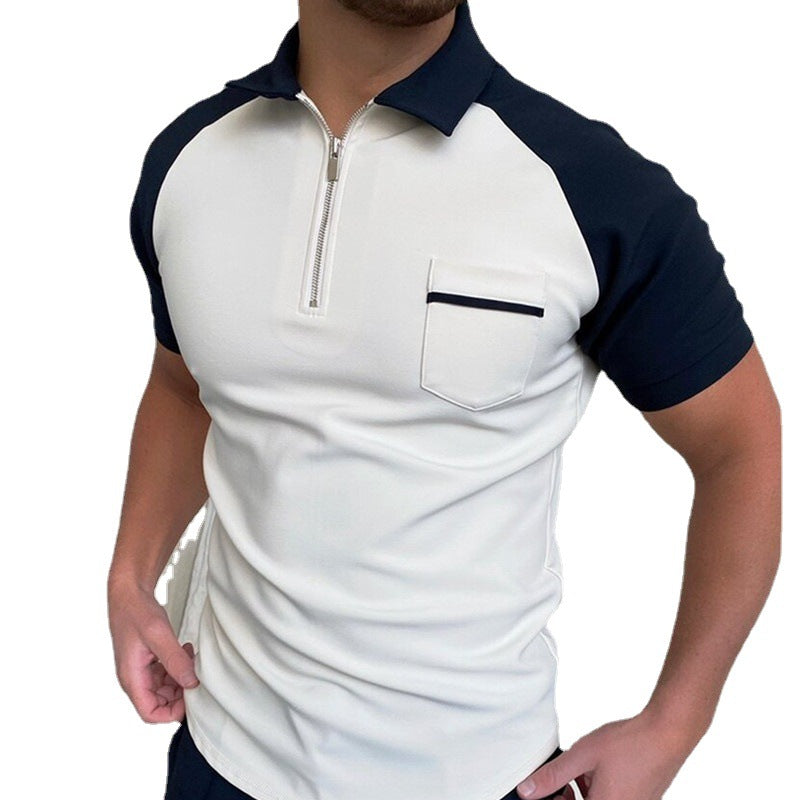 Men's short sleeve polo shirt with functional zipper and chest pocket Lisslune