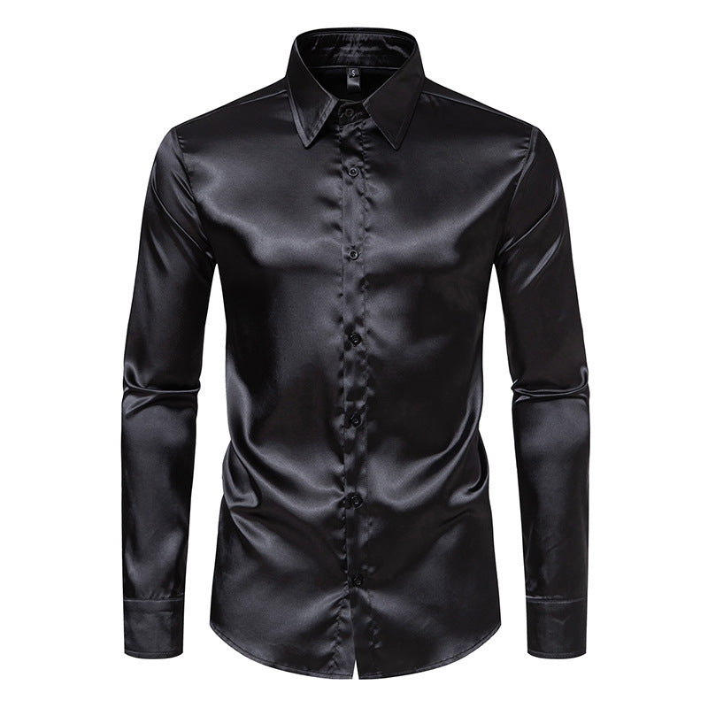 Men's Elegant Satin Shirt with Modern Collar and Fine Texture Lisslune
