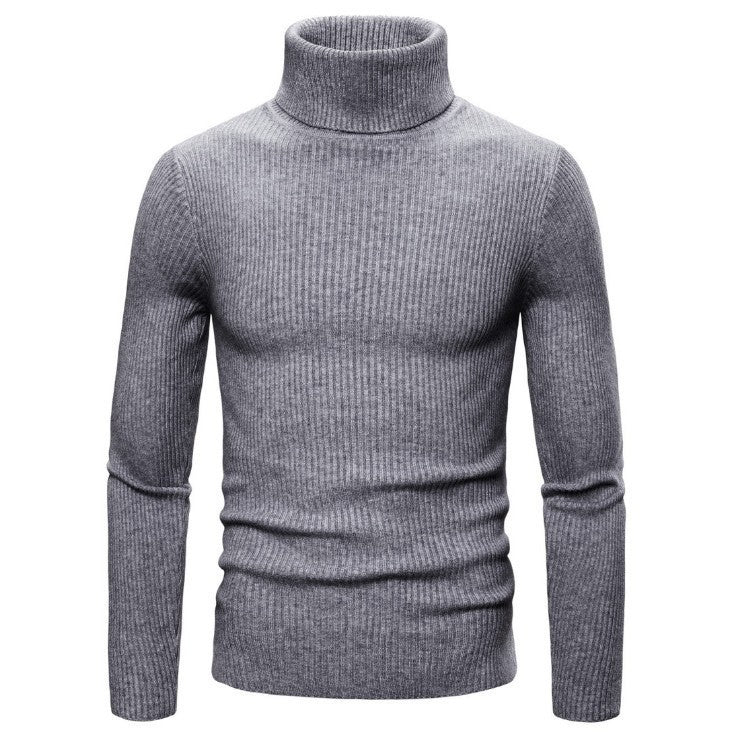 Men's ribbed knit sweater with high collar and body-hugging cut Lisslune