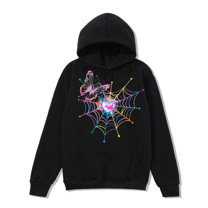 Women's hooded sweatshirt with artistic butterfly spiderweb motif Lisslune
