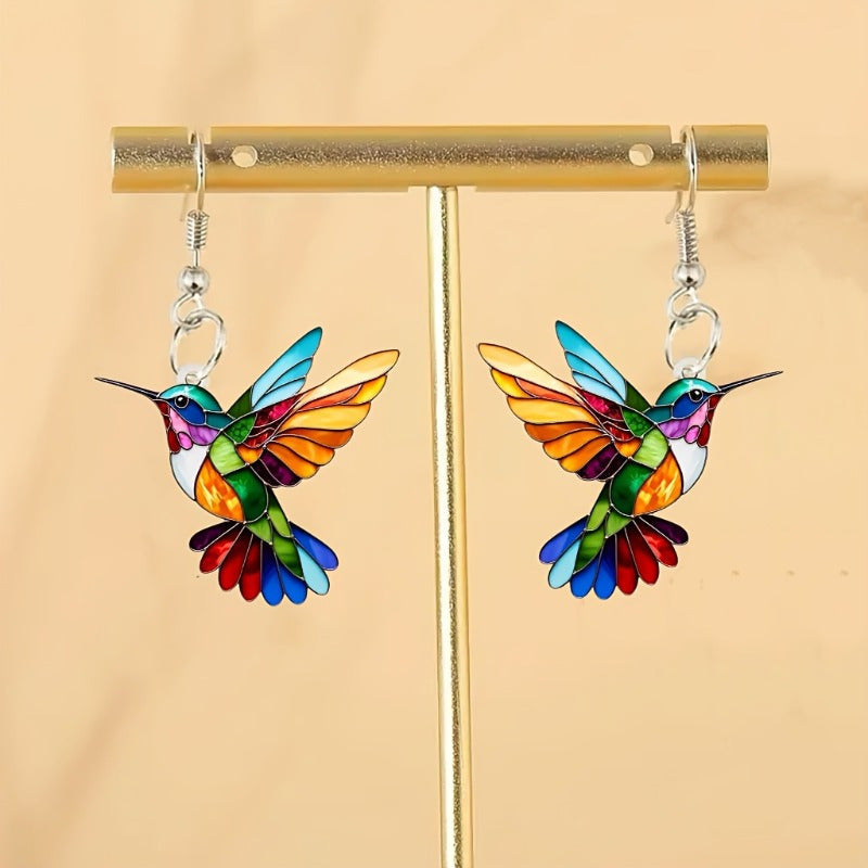 Lisslune | Colorful Hummingbird Earrings – Cheerful Dangle Jewelry with Flying Bird