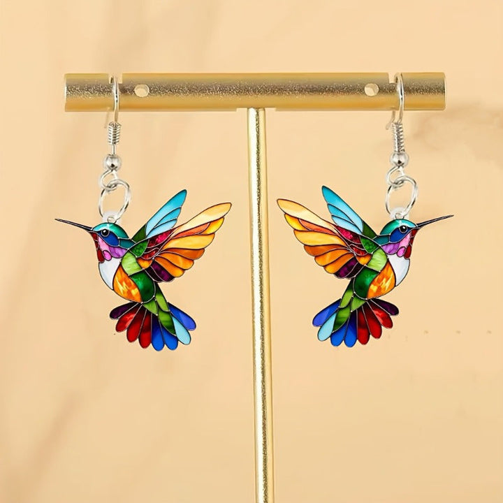 Lisslune | Colorful Hummingbird Earrings – Cheerful Dangle Jewelry with Flying Bird