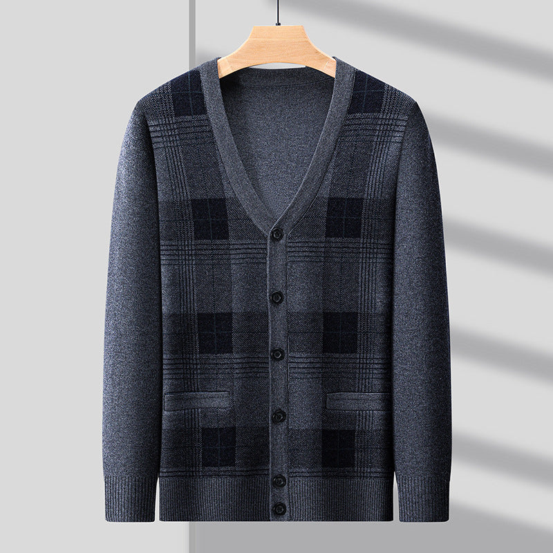 Men's Fashionable Cardigan with Classic Check Pattern and Button Placket Lisslune