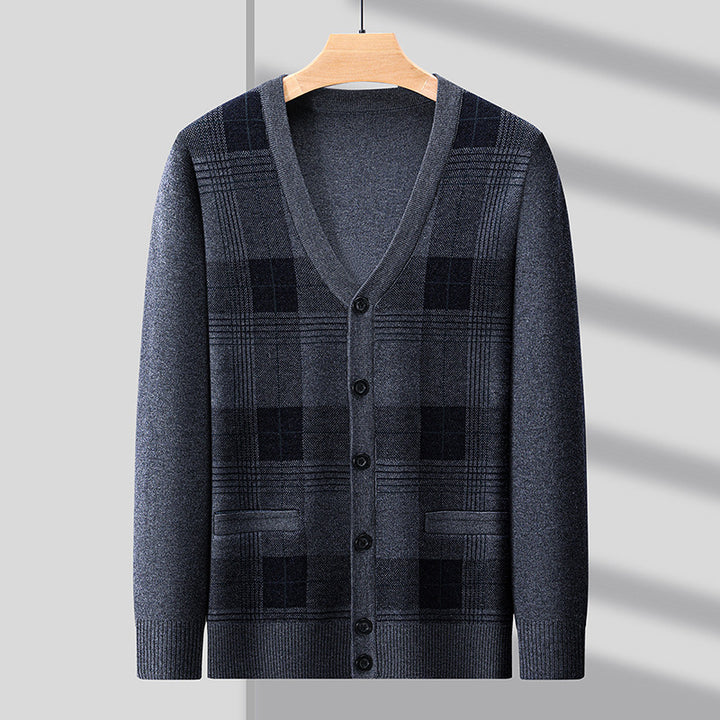 Men's Fashionable Cardigan with Classic Check Pattern and Button Placket Lisslune