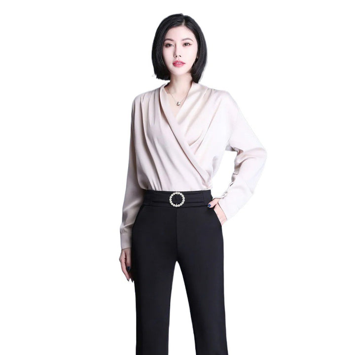 Women Elegant High-Waist Pants with Wide Leg and Decorative Belt Lisslune