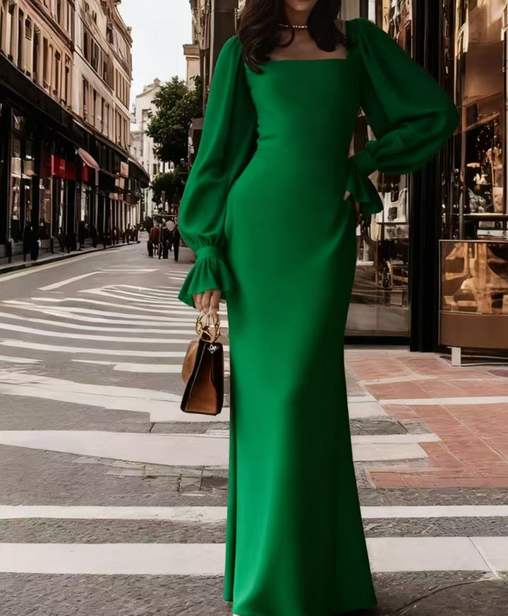 Ladies elegant maxi dress with puff sleeves and square neckline Lisslune