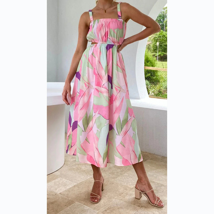 Women's maxi dress with elastic waist drawstring and strapless top Lune London